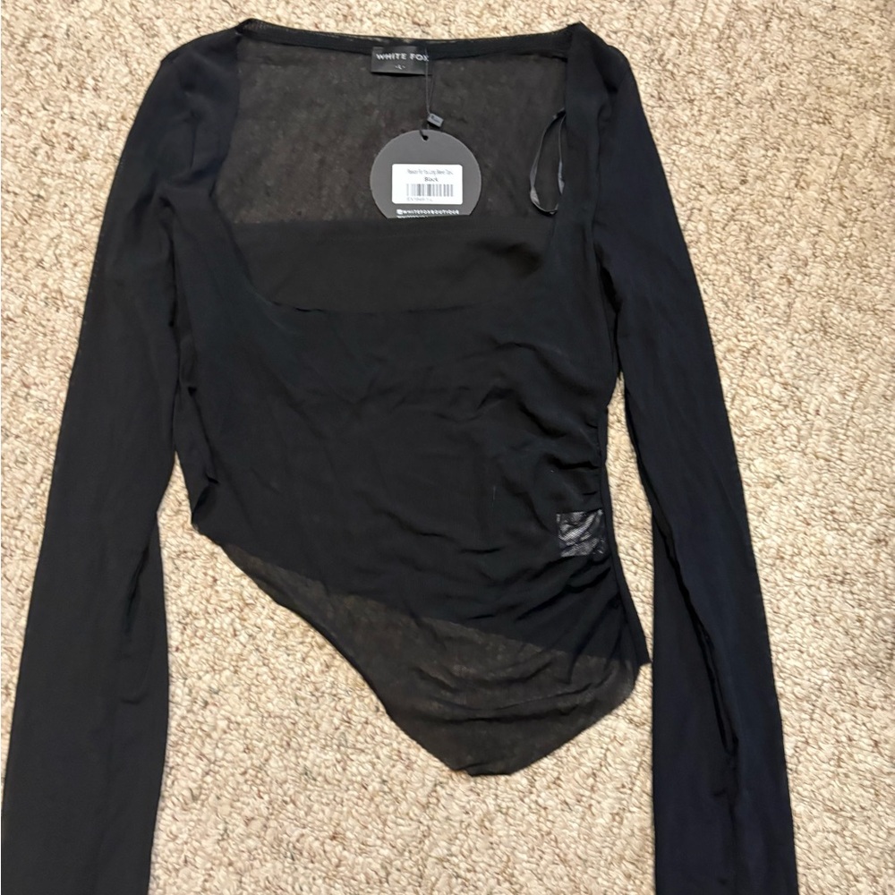 White Fox Boutique Black Long Sleeve Asymmetrical Top